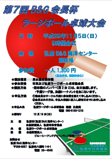 第７回Ｂ＆Ｇ会長杯ラージボール卓球大会