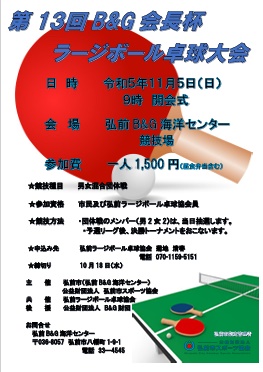 第１３回Ｂ＆Ｇ会長杯ラージボール卓球大会