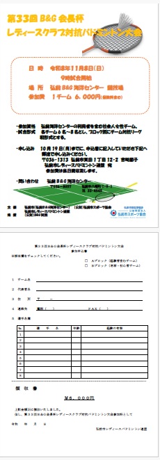 第33回B&G会長杯レディースクラブ対抗バドミントン大会
